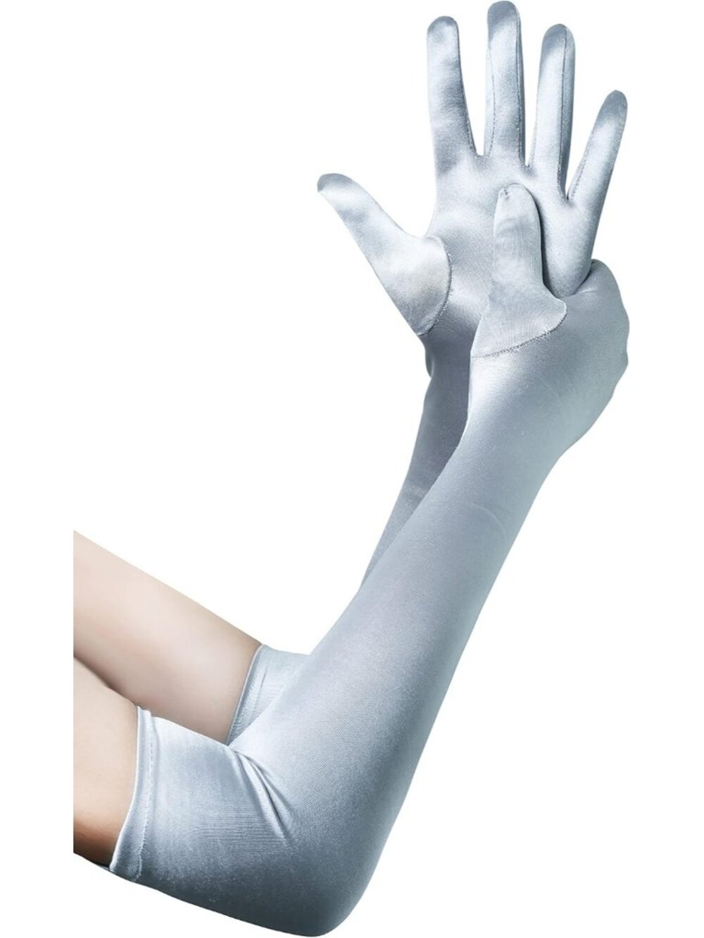 Women Silver Long Elbow Length 1920s Gatsby Satin Opera Bridal Wedding Gloves
